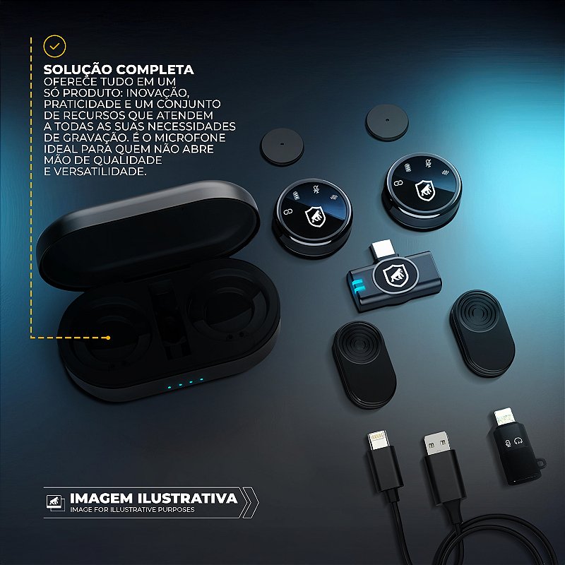 Microfone De Lapela Magnetica - Armor - Tipo C Com Adaptador Lightning - Preta GShield