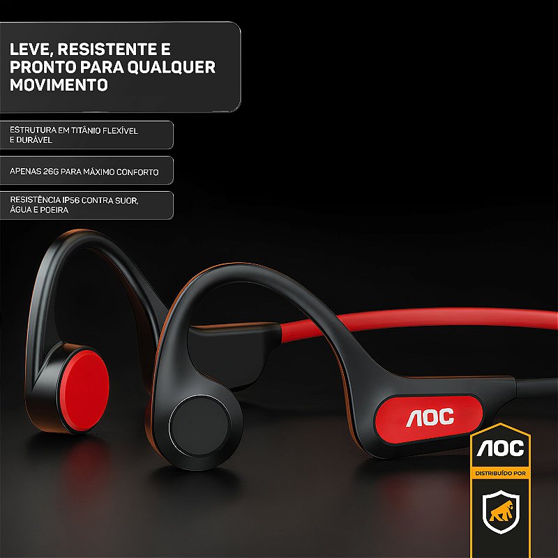Fone De Ouvido Bluetooth A Prova D'agua Com Conducao Ossea - Preto/Vermelho - AOC