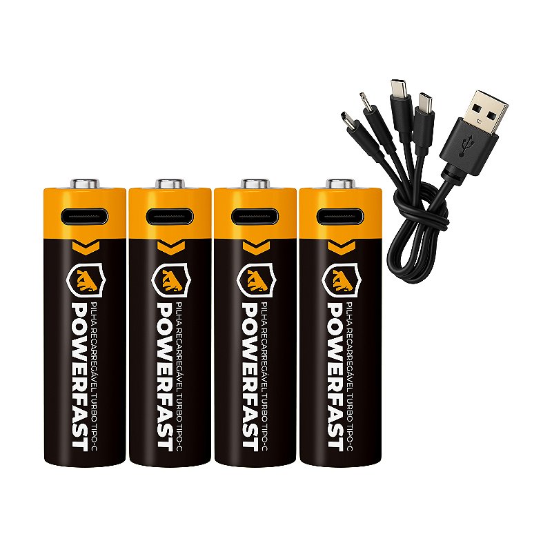 Cartela De 4 Un Pilha AA Recarregavel Turbo Powerfast - Tipo C GShield