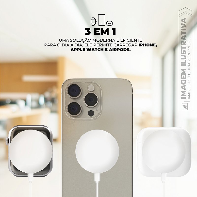 Carregador Wireless 3 Em 1 - Discovery - Branco GShield