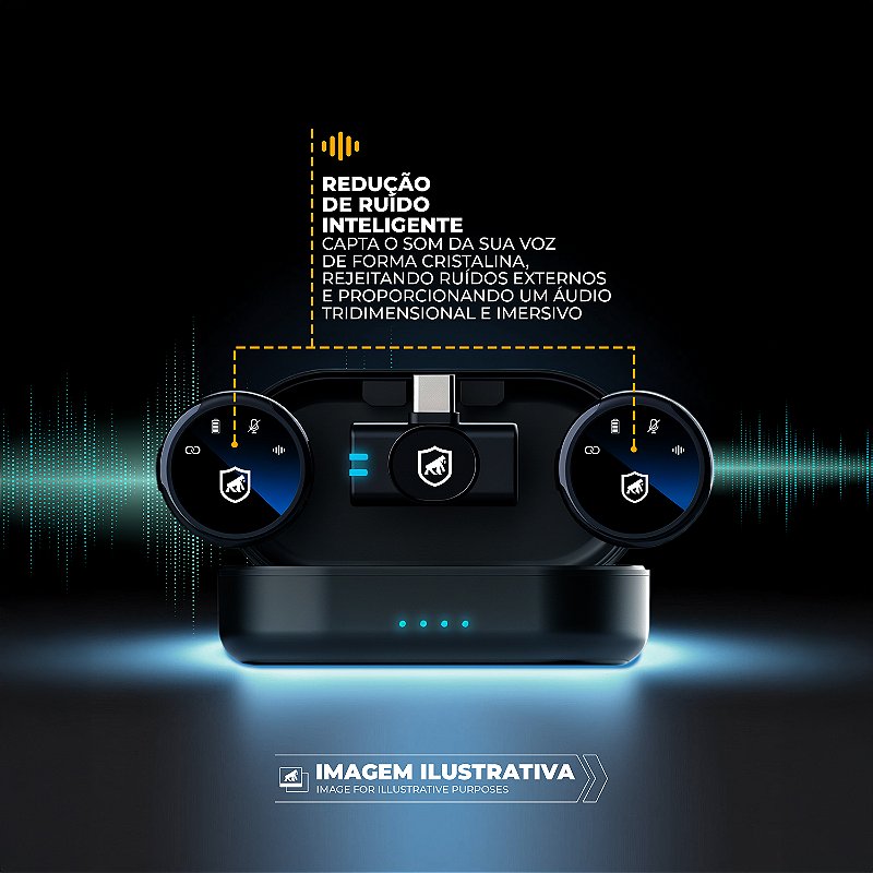 Microfone De Lapela Magnetica - Armor - Tipo C Com Adaptador Lightning - Preta GShield
