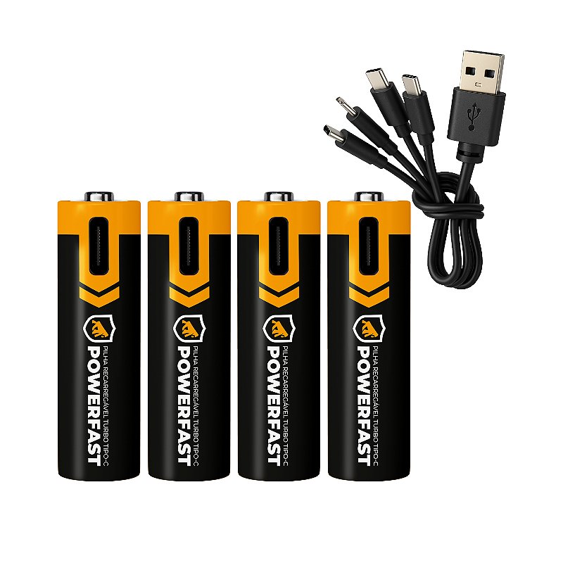 Cartela De 4 Un Pilha AAA Recarregavel Turbo Powerfast - Tipo C GShield