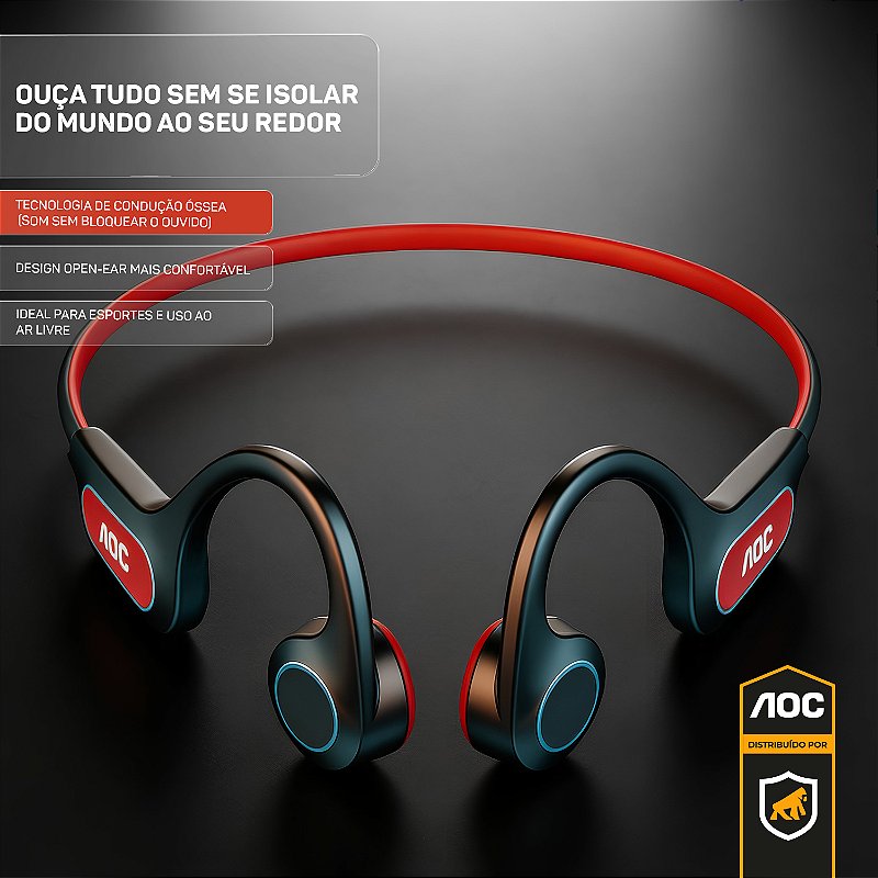 Fone De Ouvido Bluetooth A Prova D'agua Com Conducao Ossea - Preto/Vermelho - AOC