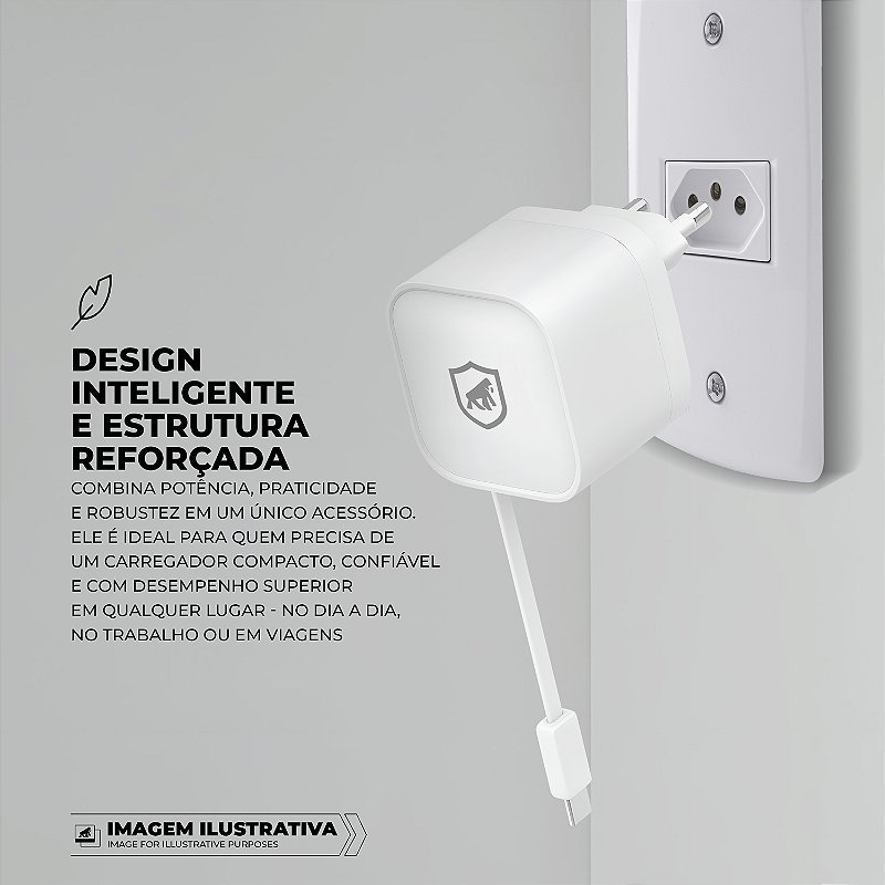 Carregador De Parede Raptor Retratil 35W - Branco GShield