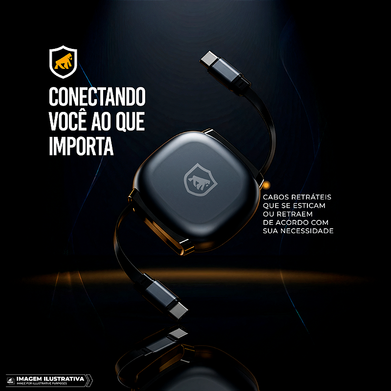 Cabo Retractil Victus Tipo C / Tipo C 100W - Preto - 1M GShield