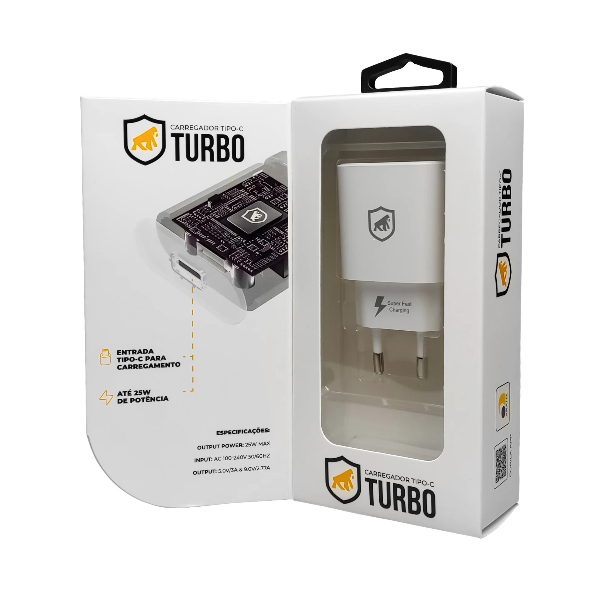 Carregador Turbo Tipo C - QC 3.0 - até 25W - Gshield