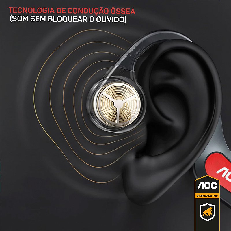 Fone De Ouvido Bluetooth A Prova D'agua Com Conducao Ossea - Preto/Vermelho - AOC
