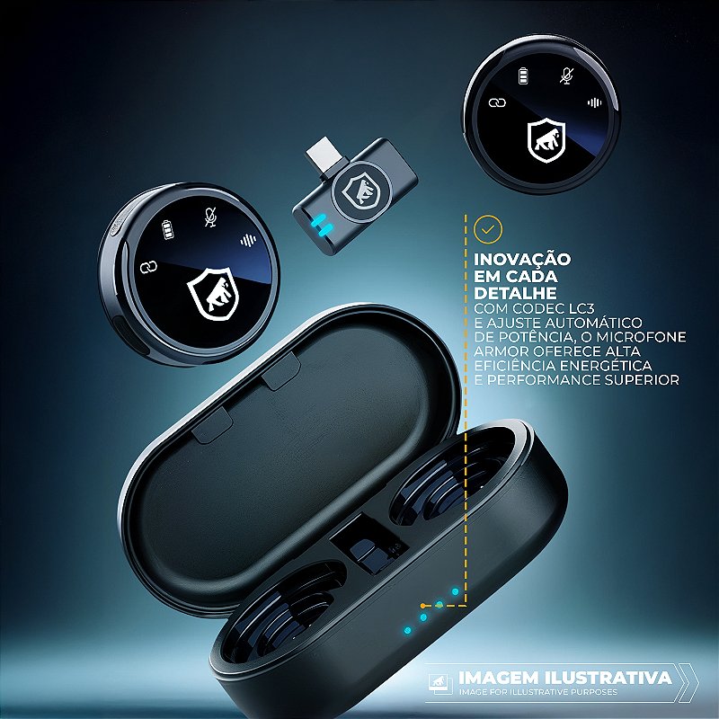 Microfone De Lapela Magnetica - Armor - Tipo C Com Adaptador Lightning - Preta GShield