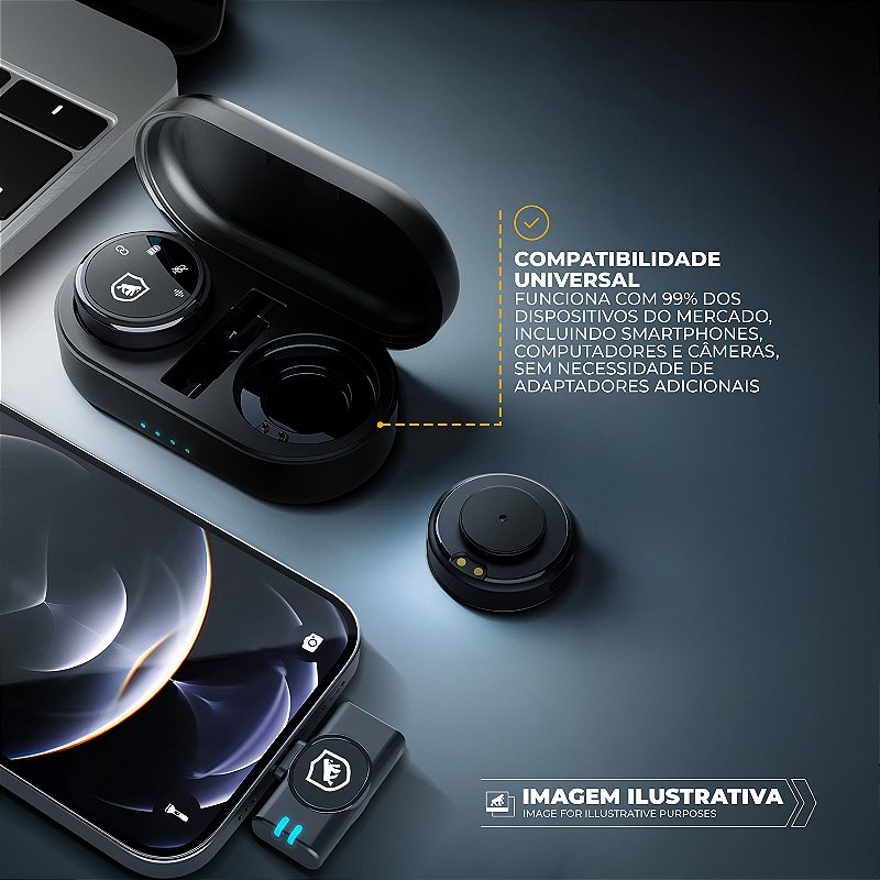 Microfone De Lapela Magnetica - Armor - Tipo C Com Adaptador Lightning - Preta GShield