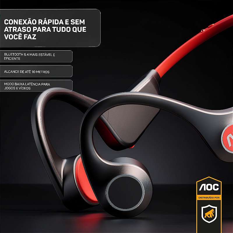 Fone De Ouvido Bluetooth A Prova D'agua Com Conducao Ossea - Preto/Vermelho - AOC