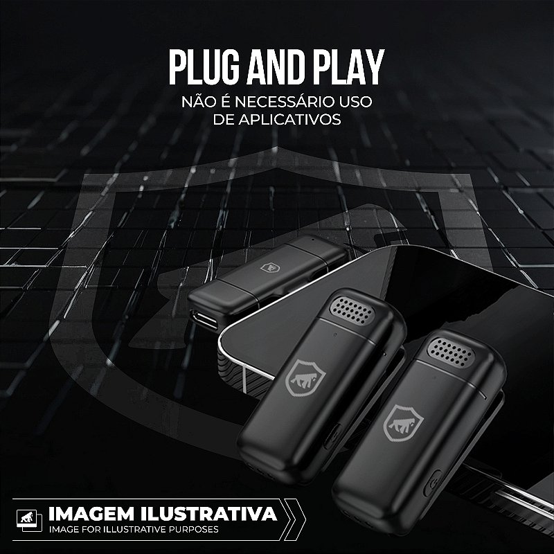Microfone De Lapela Sem Fio Survivor Tipo C Com Adaptador Lightning GShield