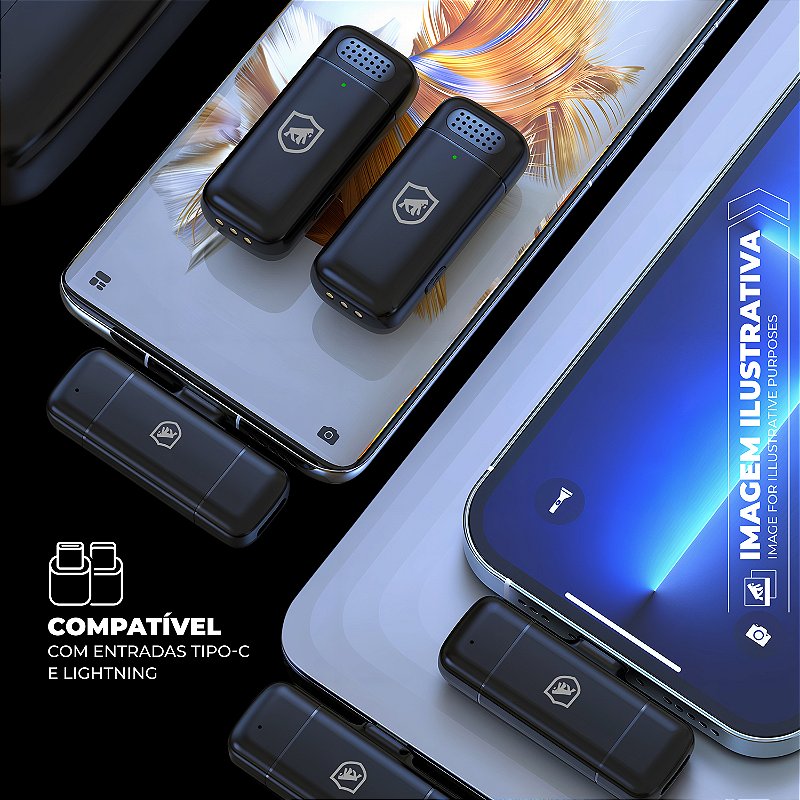 Microfone De Lapela Sem Fio Survivor Tipo C Com Adaptador Lightning GShield
