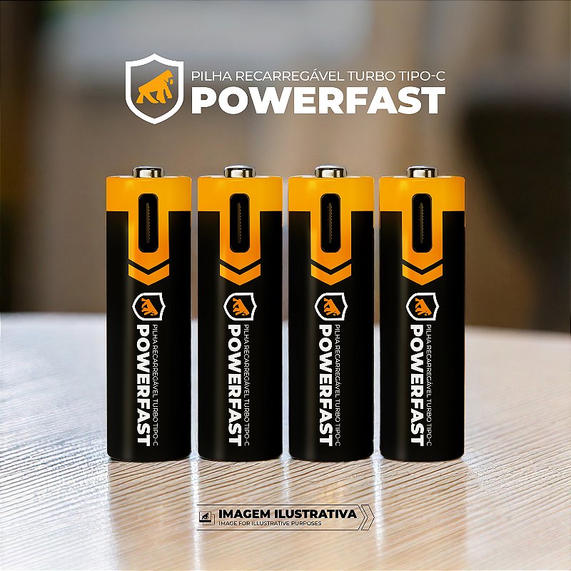 Cartela De 4 Un Pilha AAA Recarregavel Turbo Powerfast - Tipo C GShield