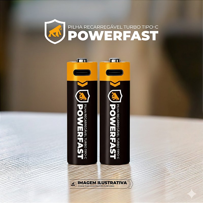 Cartela De 2 Un Pilha AA Recarregavel Turbo Powerfast - Tipo C GShield